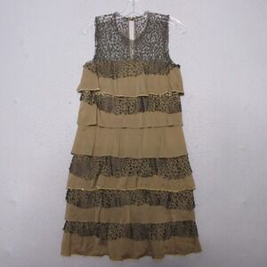 Anna Molinari Dress IT 42 Ruffle Tiered Silk Lace Statement Gold Trim Blumarine